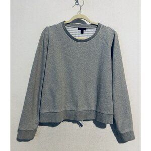 J Crew Top Womens Large Gray Sweatshirt Striped Tie Back Cotton Preppy H9757